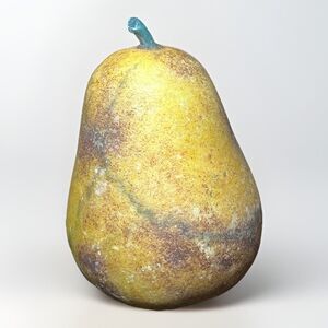 Vintage Italian Alabaster Stone Fruit Pear Yellow Hand Carved Wire Stem